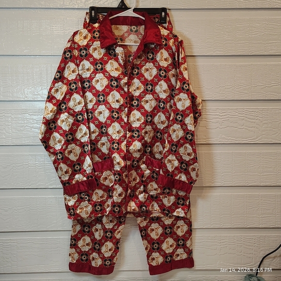Source Unknown Other - GOLDEN‎ RETRIEVER BUTTON UP 2 PIECE SATIN FEEL PAJAMAS WOMENS LG DOG COZY COMFY